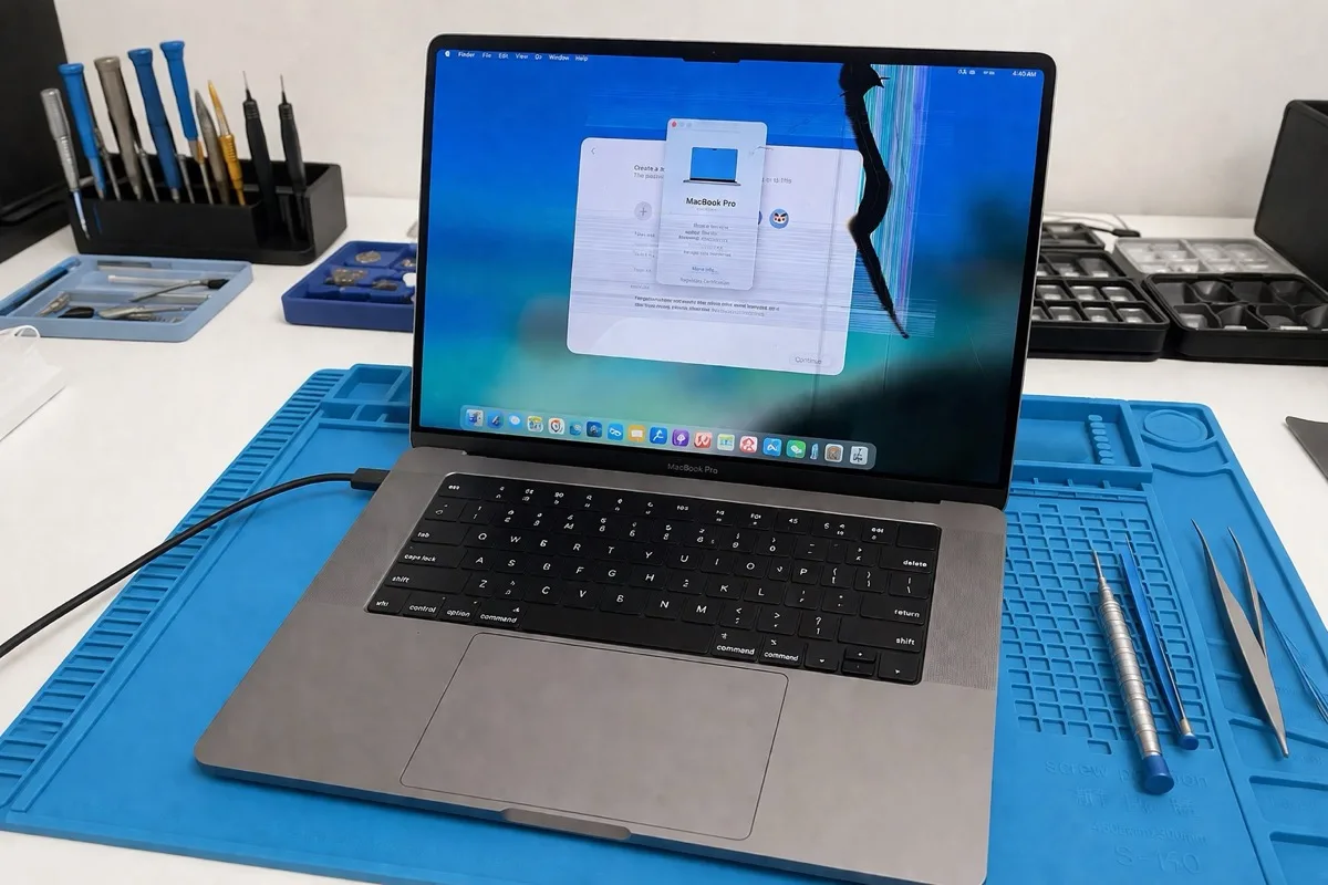 Пошкоджений дисплей MacBook Pro 16 A2485 до ремонту